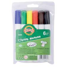 Permanent marker pentru textile 6buc/set (albastru, negru, rosu, galben, maro,verde), varf 2,5 mm, 3