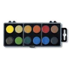 Acuarele pe baza de apa, 12 culori, pastila 22,5mm, negru, Koh-I-Noor