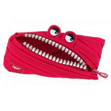Penar neechipat, 1 fermoar, tip borseta, rosu cu dinti argintii, Grillz Monster ZIPIT