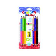Creioane colorate, 6culori/set + ascutitoare, BiColor Maxi Carioca