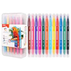 Carioca 12 culori/set, varf tip pensula, cutie plastic, Deli DLEC15112