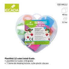 Plastilina 12 culori/set + forme, 150g, cutie plastic, Ecada, 84112