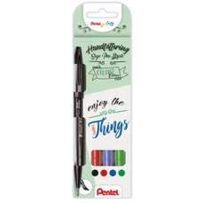 Marker pentru caligrafie, 4culori/set, culori primare, Brush Pen Touch Pentel-PESES154