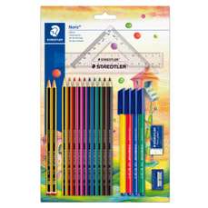 Set creioane colorate+guma+ascutitoare+echer+rigla, Noris Staedtler