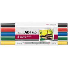 Marker dual brush, 2 varfuri, 5buc/set, ABT Pro Basic Colours Tombow