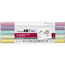Marker dual brush, 2 varfuri, 5buc/set, ABT Pro Pastels Colours Tombow