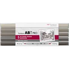 Marker dual brush, 2 varfuri, 5buc/set, ABT Pro Warm Grey Colors Tombow