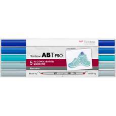 Marker dual brush, 2 varfuri, 5buc/set, ABT Pro Blue Colors Tombow