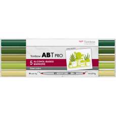 Marker dual brush, 2 varfuri, 5buc/set, ABT Pro Green Colours Tombow
