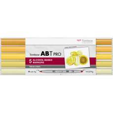 Marker dual brush, 2 varfuri, 5buc/set, ABT Pro Yellow Colors Tombow