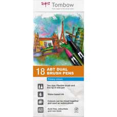 Marker dual brush, 2 varfuri, 18buc/set, Watercoloring ABT Primary Colours Tombow