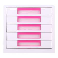 Suport plastic cu 5 sertare pentru documente, alb/roz, Deli