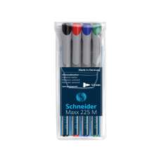 Non-permanent marker OHP 4buc/set (albastru, negru, rosu, verde), varf 1,0 mm, Maxx 225 M Schneider