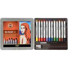 Creioane colorate cerate 12culori/set, cutie metal, Wax Aquarell Koh-I-Noor