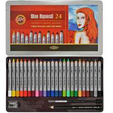 Creioane colorate cerate 24culori/set, cutie metal, Wax Aquarell Koh-I-Noor