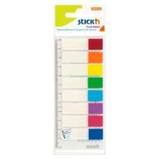 Index autoadeziv plastic, 8x15file/set cu rigla, 45mm x 12mm, transparent color neon, Stick'n HO-214