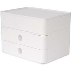 Suport cu 2 sertare pentru documente si cutie accesorii, alb snow, Allison Smart Box Plus Han