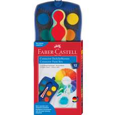 Acuarele pe baza de apa, 12 culori+tub alb+pensula, cutie turcoaz, Connector Faber Castel-FC125003
