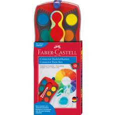 Acuarele pe baza de apa, 12 culori+tub alb+pensula, cutie rosu, Connector Faber Castel-FC125030