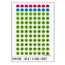 Sticker Vario, numere colorate, ø 8, 1-160, H4129 HERMA