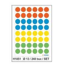 Etichete autoadezive culori mix, rotunde, diam.13mm, 240buc/set, H1851 HERMA
