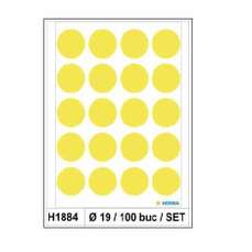 Etichete autoadezive galben luminos, rotunde, diam.19mm, 100buc/set, H1884 HERMA