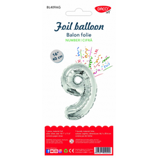 Balon din folie, cifra 9, 40cm, argintiu, Daco