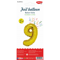 Balon din folie, cifra 9, 40cm, auriu, Daco