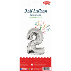 Balon din folie, cifra 2, 85cm, argintiu, Daco