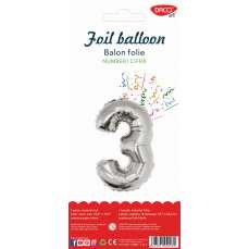 Balon din folie, cifra 3, 85cm, argintiu, Daco
