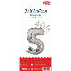 Balon din folie, cifra 5, 85cm, argintiu, Daco