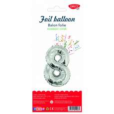Balon din folie, cifra 8, 85cm, argintiu, Daco