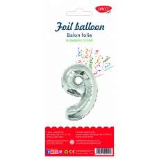 Balon din folie, cifra 9, 85cm, argintiu, Daco
