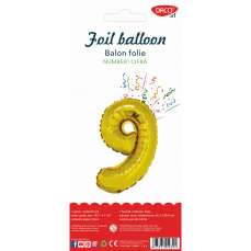 Balon din folie, cifra 9, 85cm, auriu, Daco