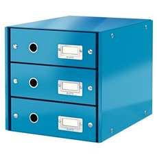 Suport carton laminat cu 3 sertare pentru documente, albastru, WOW Click&Store Leitz