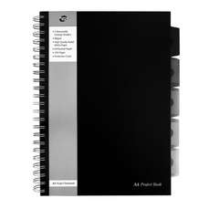 Caiet cu spira A4, 125file, dictando, coperta PP, 5 separatoare, Black Project Book PUKKA PAD