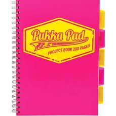Caiet cu spira A4, 100file, matematica, 5 separatoare, coperta PP roz, Project Book Neon PUKKA PAD