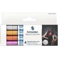 Permanent marker cu vopsea acrilica, 4 culori metalizate/set, varf 0,8mm, Paint-It 010 Schneider - P