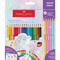 Creioane colorate 18 culori acuarela + 6 culori pastel/set, Grip 2001, Unicorni, Faber Castell-FC201