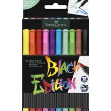 Marker, 10 culori/set, varf pensula, Brush Pens Black Edition, FaberCastell - FC116451