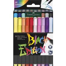 Marker, 20 culori/set, varf pensula, Brush Pens Black Edition, FaberCastell - FC116452