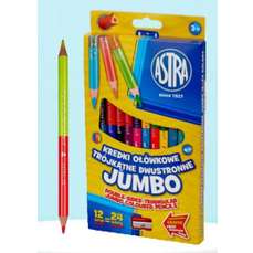 Creioane bicolor Jumbo 24culori+ascutitoare, 12bucati/set, S312118001, Astra