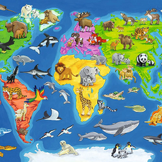 Puzzle, Harta Lumii cu Animale, 30 piese, Ravensburger