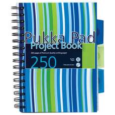 Caiet cu spira A5, 125file, dictando, coperta albastra PP, 3 separatoare, Project Book Stripes PUKKA