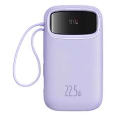 Baterie externa, 10000mAh, 22,5W, cablu dual USB-C si Lightning incorporat, violet, Qpow2 Baseus