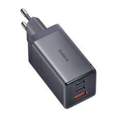 Incarcator retea, USB si 2xUSB-C, 65W, cablu USB-C inclus, gri, GaN5 Baseus