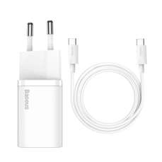 Incarcator retea, USB-C, 25W, cablu USB-C inclus, alb, Super Si Baseus