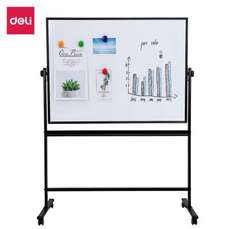 Whiteboard magnetic, dubla fata, rotativa, 90cm x 150cm, pe stand mobil, Deli