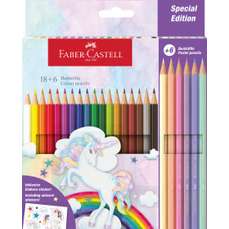 Creioane colorate 18 culori + 6 culori pastel/set, Unicorni, Faber Castell- FC111221