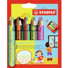 Creioane colorate 5bucati/set si o ascutitoare, Woody 3 in 1 Duo Stabilo